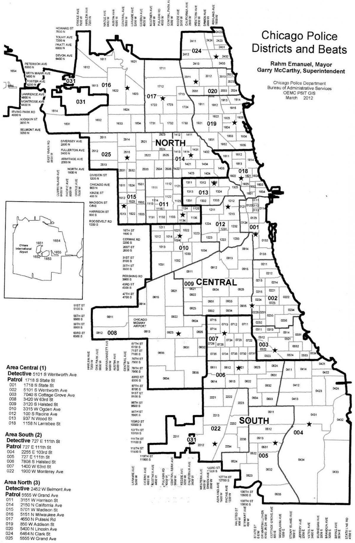distritos policiais mapa de Chicago