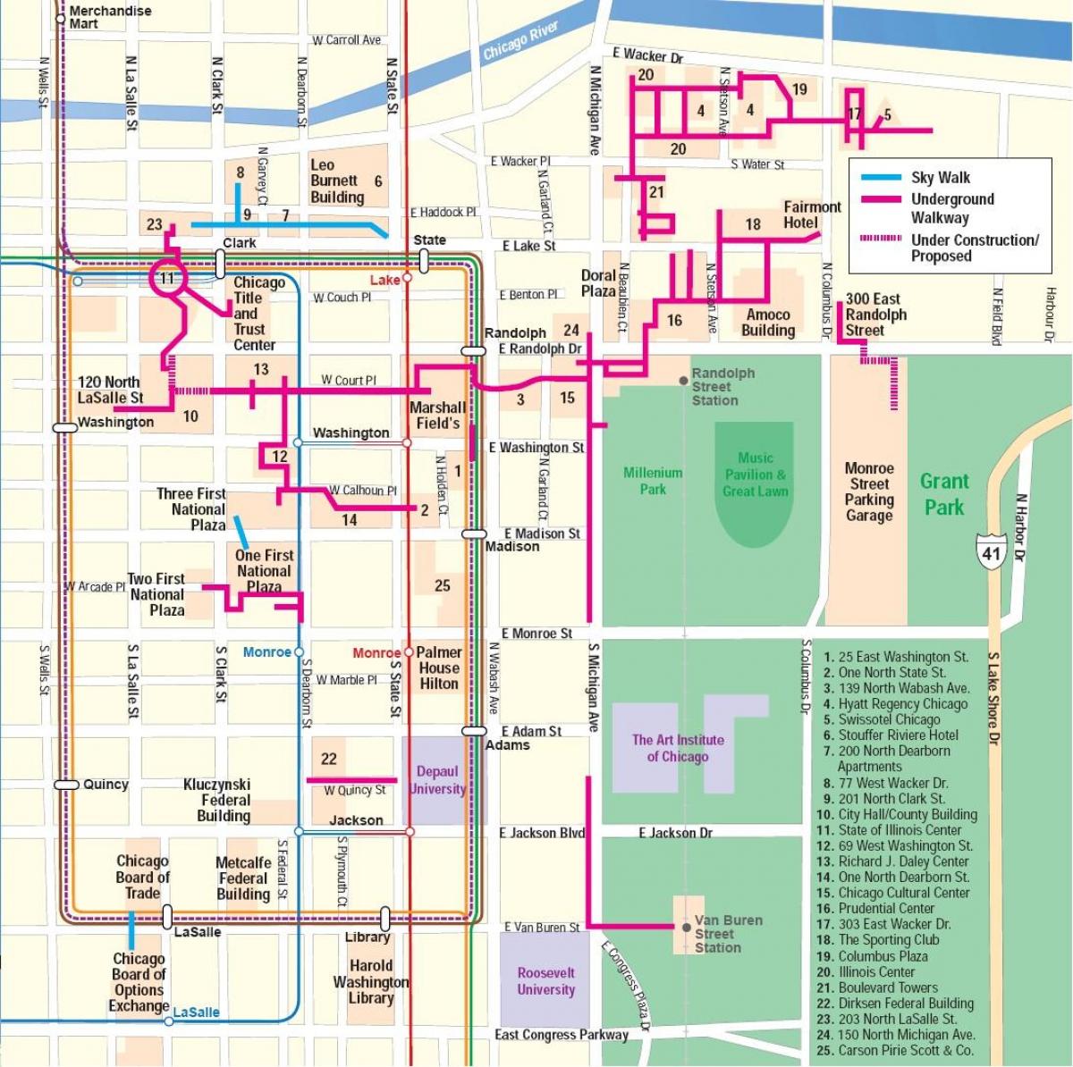 mapa de Chicago pedway