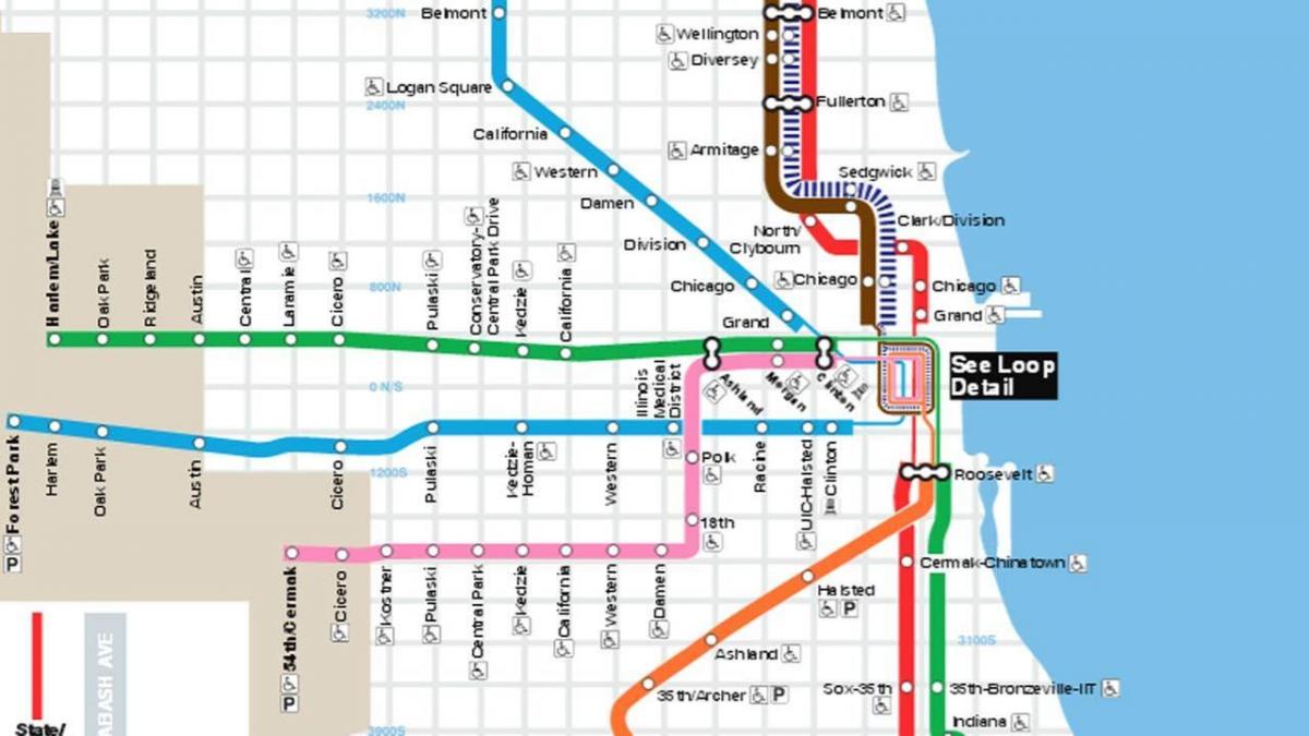 mapa de Chicago linha azul