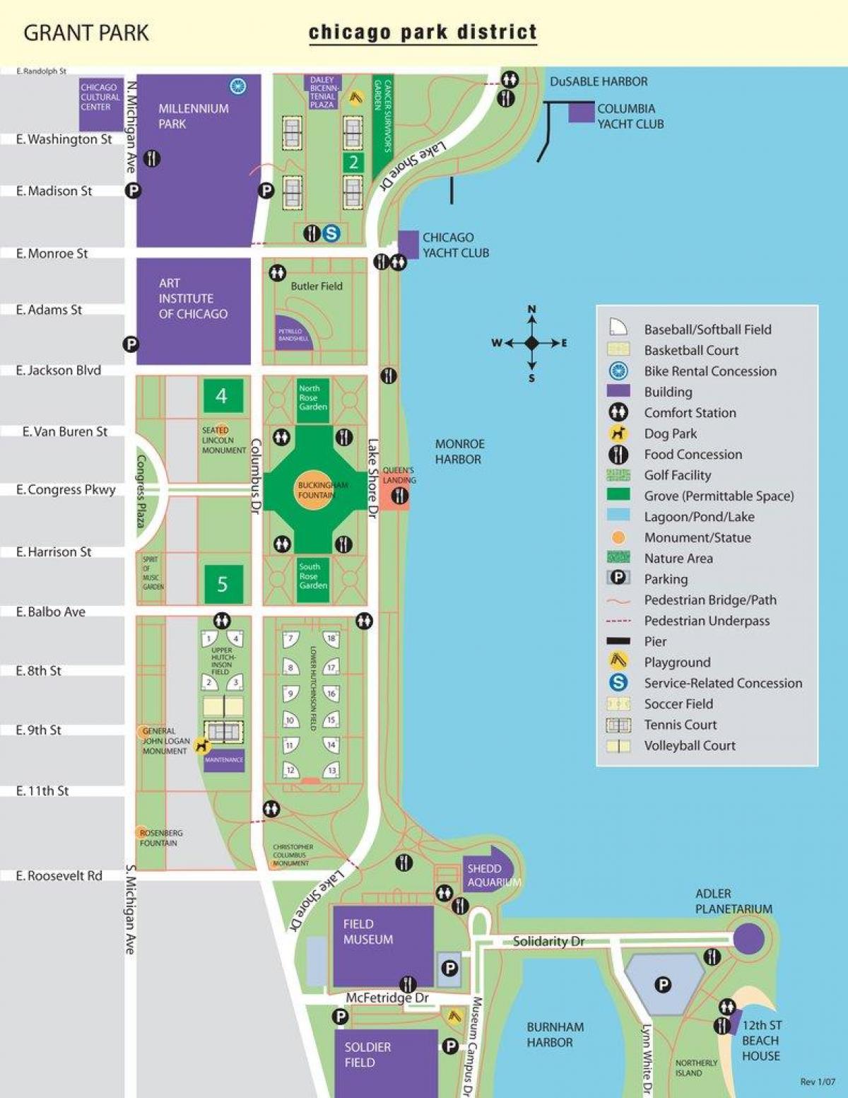 mapa do grant park de Chicago
