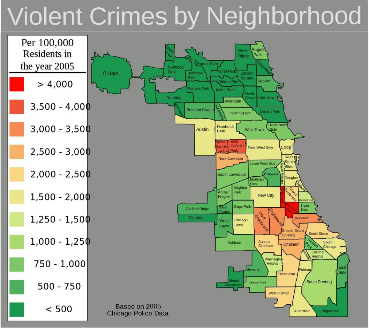 ruim áreas do mapa de Chicago