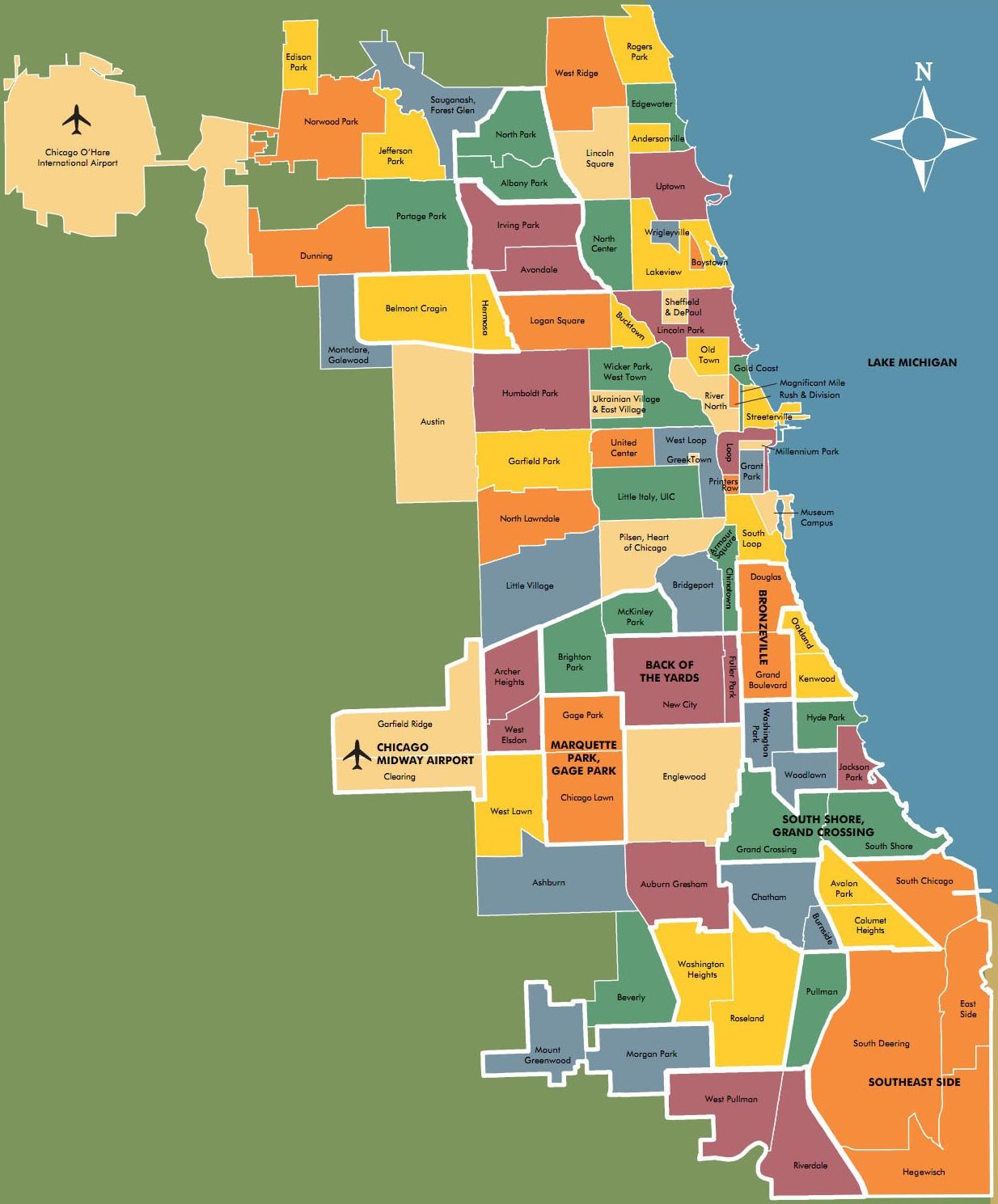 Chicago bairro do mapa Mapa dos bairros de Chicago (Estados Unidos da