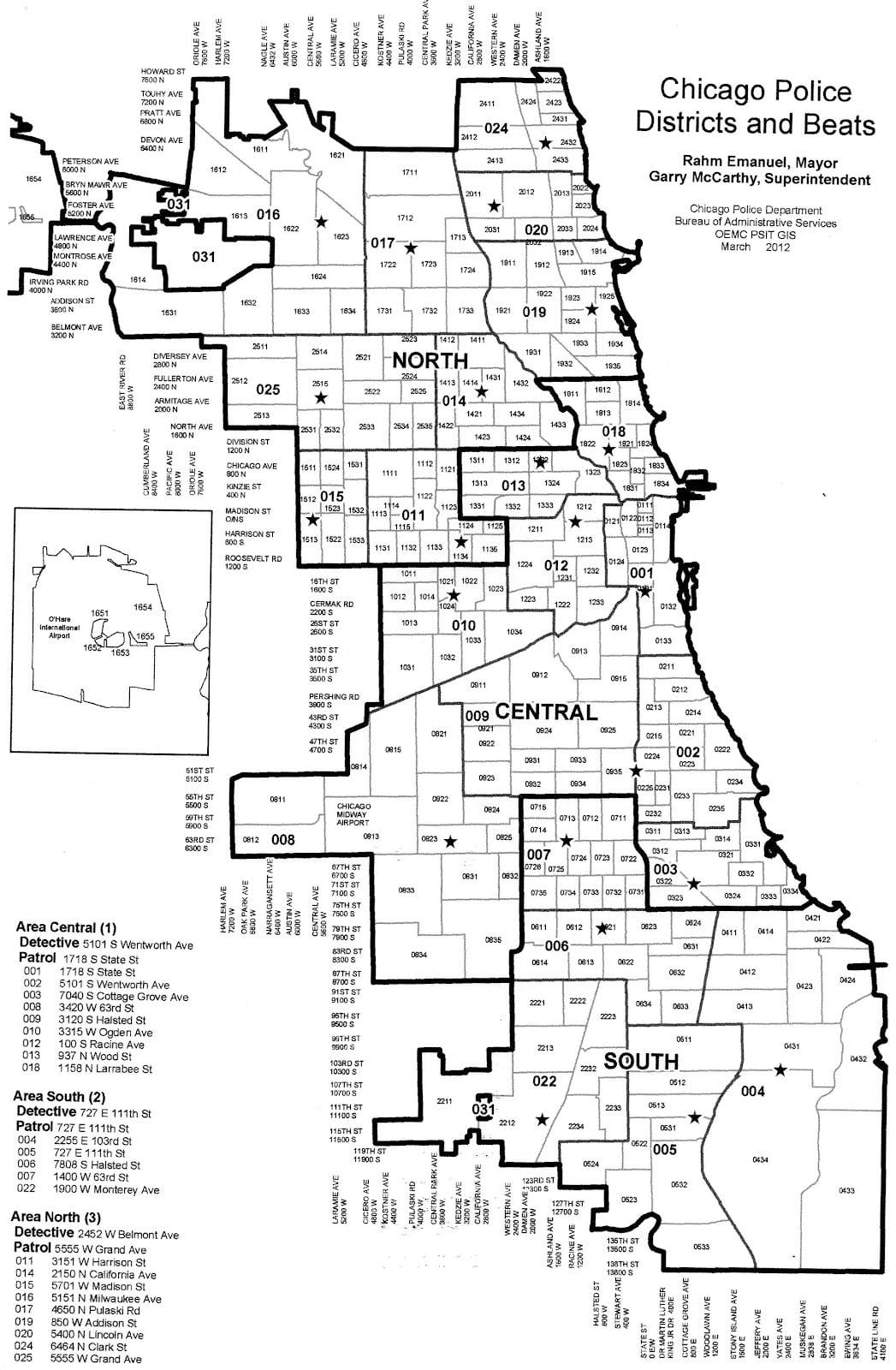 distritos policiais mapa de Chicago