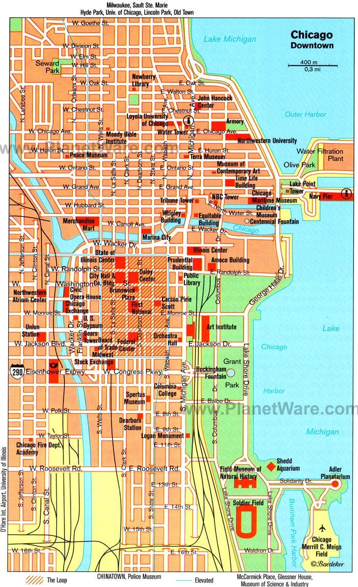mapa das atracções de Chicago