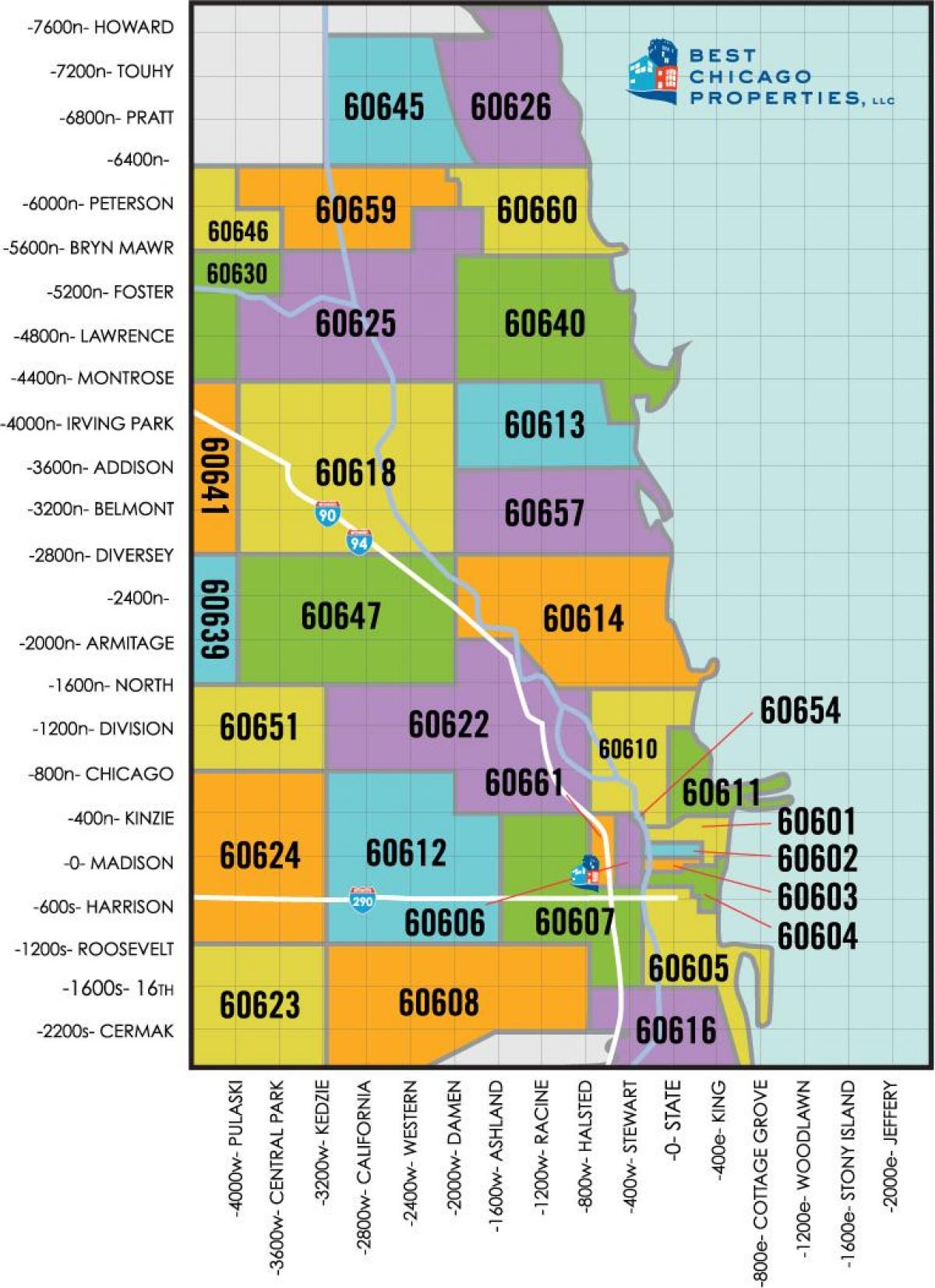 Área de Chicago cep mapa