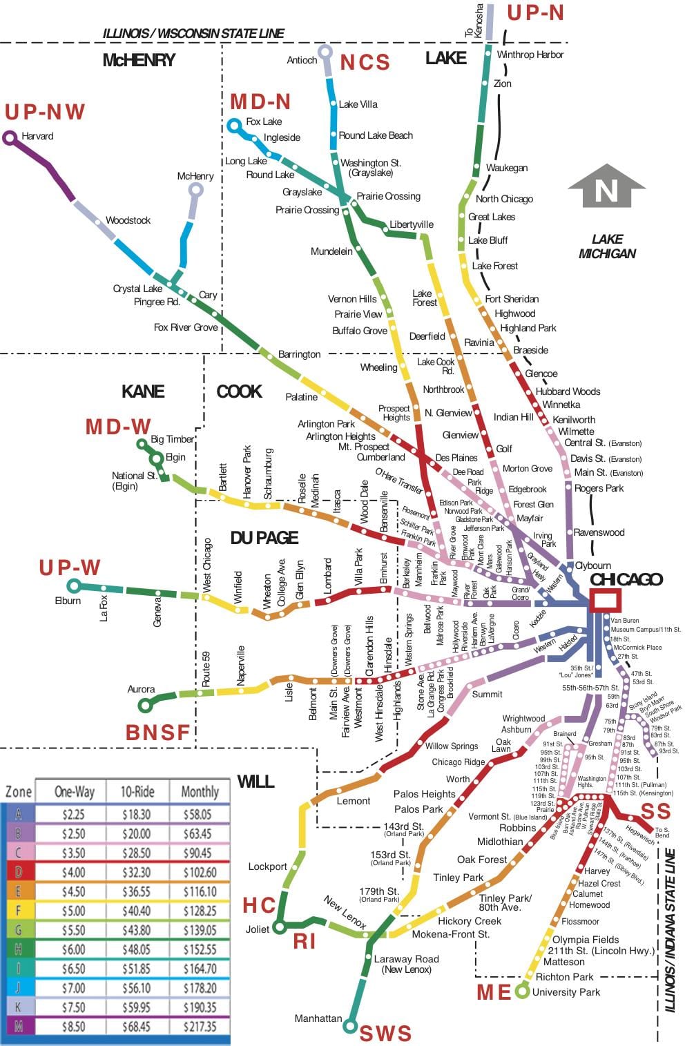 Chicago área de trem mapa