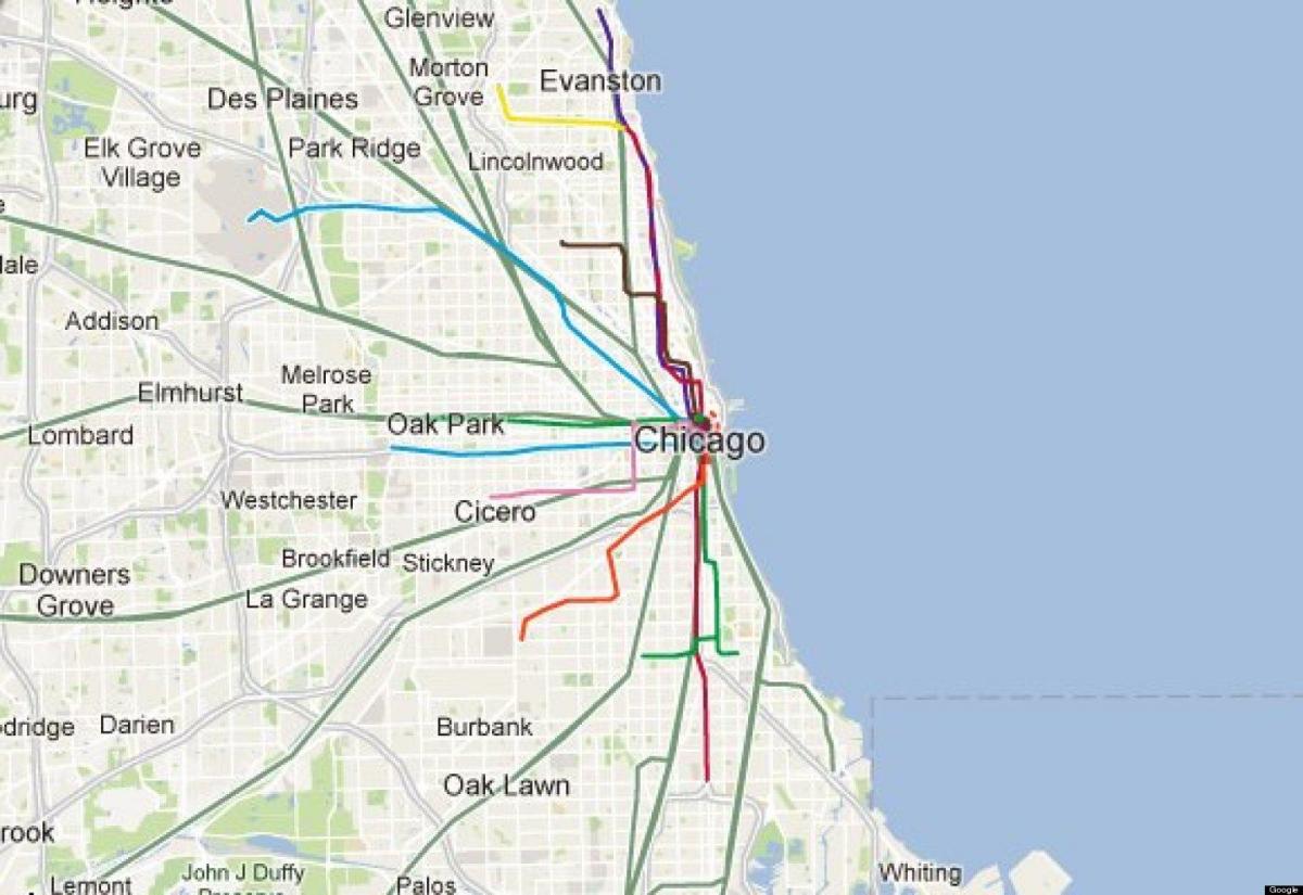 Chicago azul linha de trem mapa