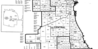 Distritos policiais mapa de Chicago